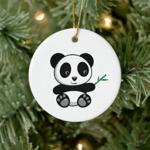 Décoration En Céramique Petit Panda mignonne avec bâton en bambou