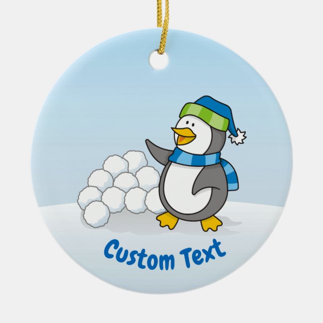 Décoration En Céramique Petit pingouin avec boules de neige agitant (Devant)