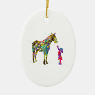 Décoration En Céramique Petite fille avec cheval