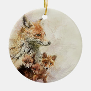 Décoration En Céramique Peu de famille de Fox rouge