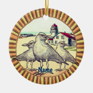 Décoration En Céramique Phare aux Mouettes 