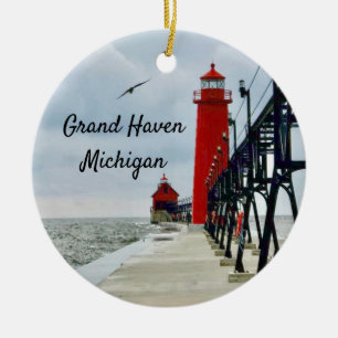 Décoration En Céramique Phare de Grand Haven Michigan