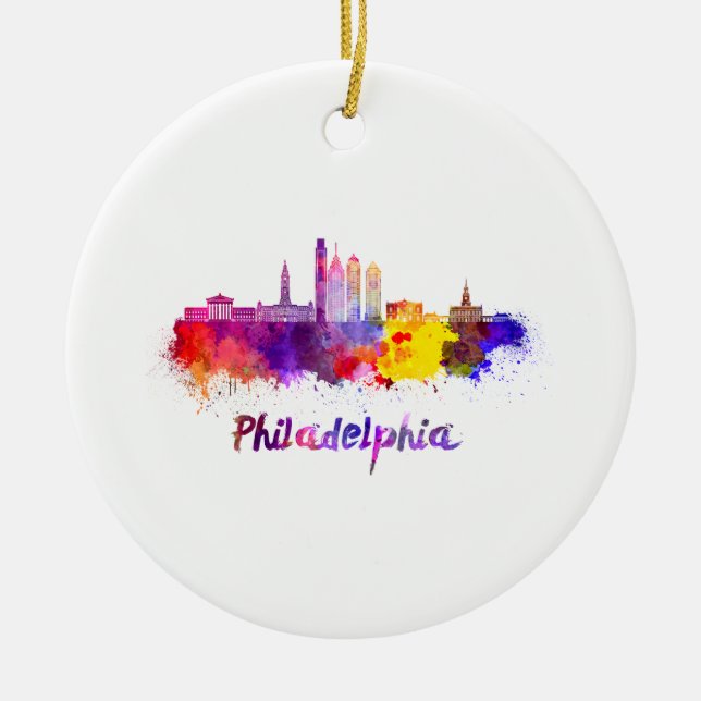 Décoration En Céramique Philadelphie V2 skyline en aquarelle (Devant)