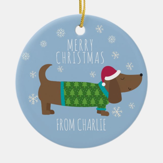 Décoration En Céramique Photo Cute Daschund à Noël (Devant)