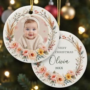 Décoration En Céramique Photo de bébé fleur sauvage pour le premier Noël 