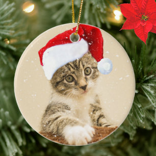 Décoration En Céramique Photo de chat tabby au carol de Noël personnalisé