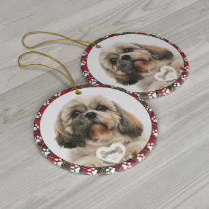 Décoration En Céramique Photo de chien en tartan Stewart pour Noël en plai