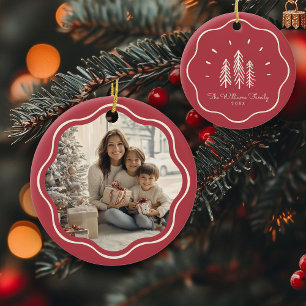Décoration En Céramique Photo de famille dans un cadre ondulé moderne roug