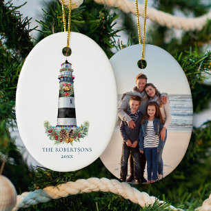 Décoration En Céramique Photo de famille du phare nautique de Noël