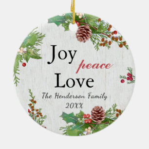Décoration En Céramique Photo de famille rustique Joy Peace Love Xmas