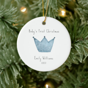 Décoration En Céramique Photo de la Couronne Bleue Premier Noël du bébé