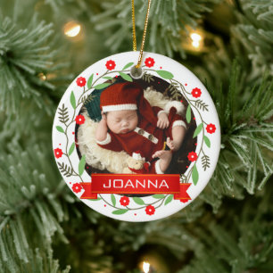 Décoration En Céramique Photo de Noël de bébé pour son premier Noël floral