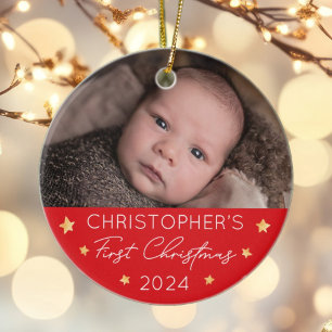 Décoration En Céramique Photo de Noël personnalisée du bébé