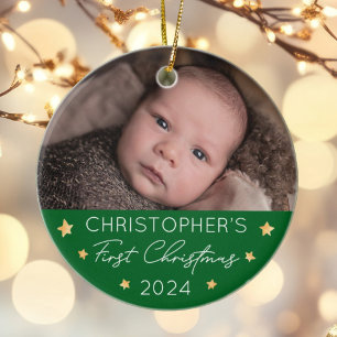 Décoration En Céramique Photo de Noël personnalisée du bébé