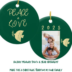 Décoration En Céramique Photo de Noël Vert Profond, Beurre Jaune & Or