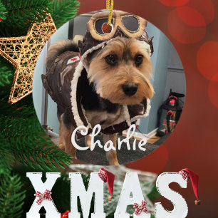 Décoration En Céramique Photo de pilote de chien cool, Joyeux Noël, Person