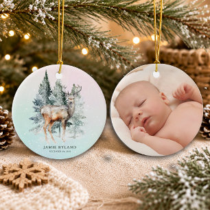 Décoration En Céramique Photo de premier Noël en forêt et date de naissanc