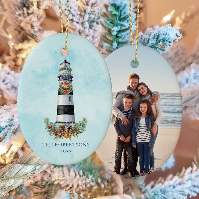 Décoration En Céramique Photo personnalisée de Noël Nautical Lighthouse (Créateur téléchargé)