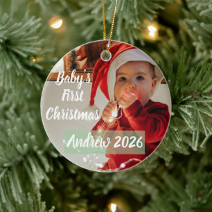 Décoration En Céramique Photo personnalisée du premier Noël de bébé