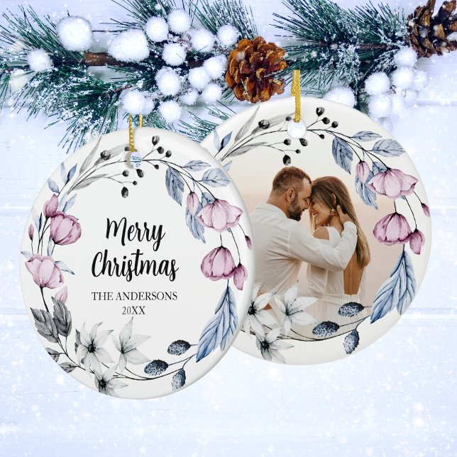 Décoration En Céramique Photo personnalisée Élégant Noël Floral (Créateur téléchargé)