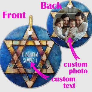 Décoration En Céramique Photo personnalisée Happy Hanoukka ✡️, Star of Dav