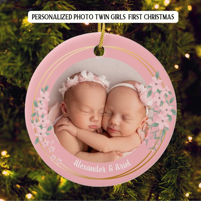 Décoration En Céramique Photo Personnalisée Twin Girls First Christmas (Créateur téléchargé)