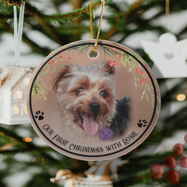 Décoration En Céramique Photo personnalisée Yorkshire Terrier Dog (Personalized Yorkshire Terrier Dog Photo Ceramic Ornament FRONT)