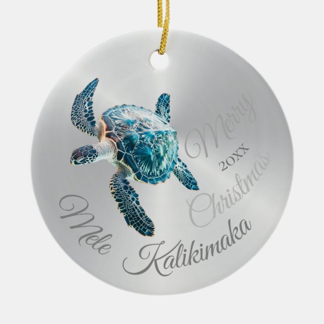 Décoration En Céramique Photo Silver Turtle | Mele Kalikimaka | (Devant)