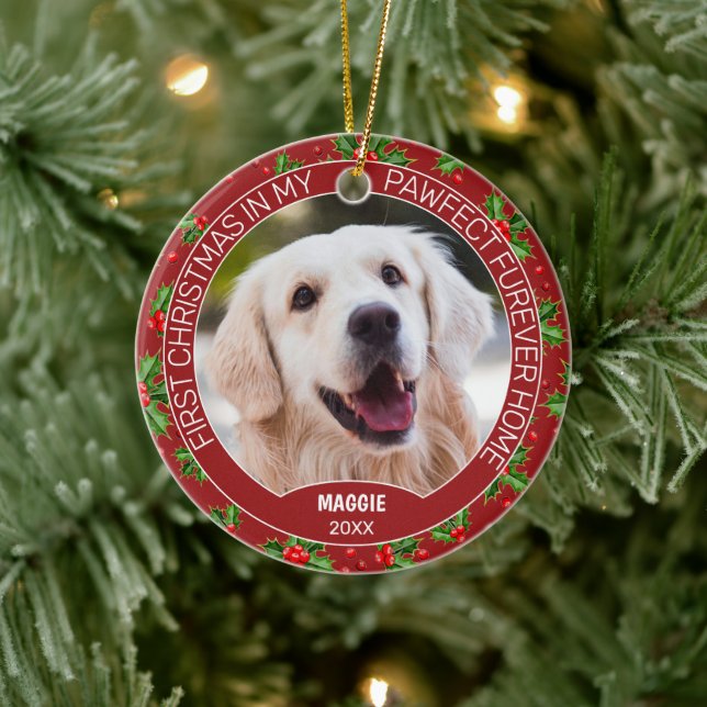 Décoration En Céramique Photo Sur Mesure Du Chiot De Pie-Pie Green Holly R (Arbre)