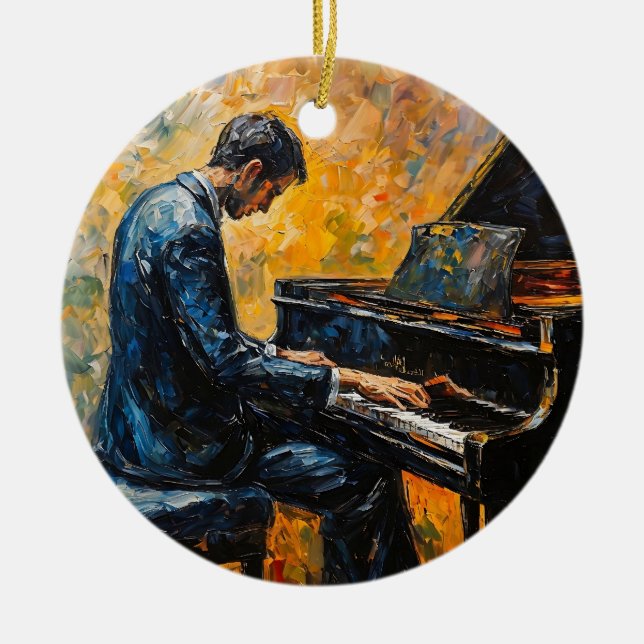 Décoration En Céramique Piano Player - Peinture à l'huile (Devant)