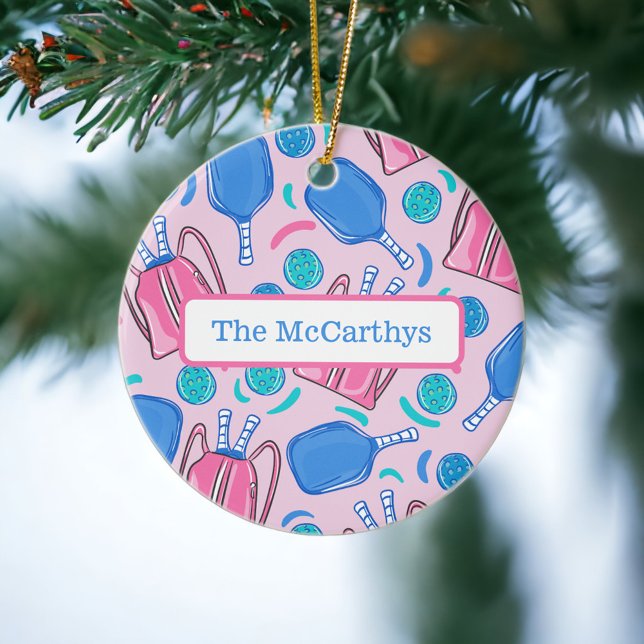 Décoration En Céramique Pickleball de Noël Pink Preppy Personnalisé (Créateur téléchargé)