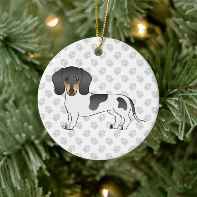 Décoration En Céramique Piebald Noir Et Tan Cheveux Courte Dachshund Et Te (Arbre)
