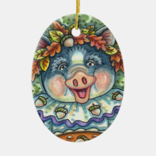 DÉCORATION EN CÉRAMIQUE PIG & ACORN PIE, MERCI FABRIQUÉ AVEC AMOUR