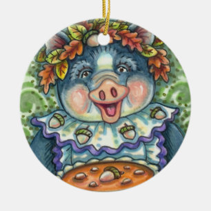 DÉCORATION EN CÉRAMIQUE PIG & ACORN PIE, MERCI FABRIQUÉ AVEC AMOUR