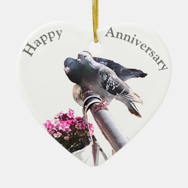Décoration En Céramique Pigeon paire et Fleurs anniversaire (Devant)
