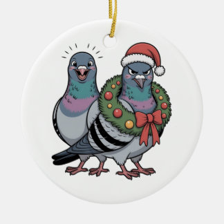 Décoration En Céramique Pigeons de Noël drôles Oiseaux de fête
