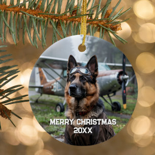 Décoration En Céramique Pilote de Chien Avion Photo d'Aviation Drôle de No