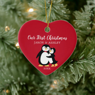 Décoration En Céramique Pingouin Amour Notre Premier Noël