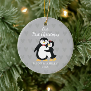 Décoration En Céramique Pingouin Amour Notre Premier Noël