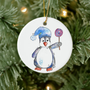 Décoration En Céramique Pingouin blanc mignon avec Lollipop
