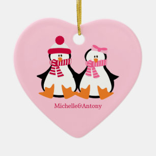 Décoration En Céramique Pingouins de la Saint-Valentin