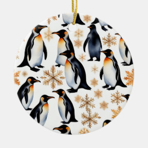 Décoration En Céramique Pingouins et flocons de neige Noël et Nouvel An