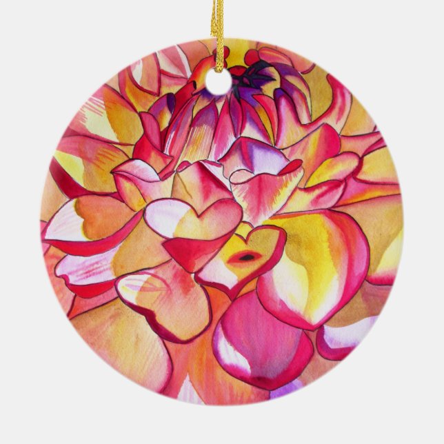 Décoration En Céramique Pink Dahlia fleurs aquarelle art (Dos)