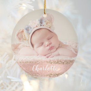 Décoration En Céramique Pink Gold Glam Custom Girl Baby Photo personnalisé
