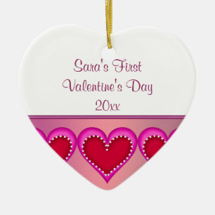 Décoration En Céramique Pink Heart Baby Photo First Valentines Day