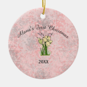 Décoration En Céramique Pink Marble Baby First Christmas
