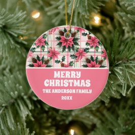 Décoration En Céramique Pink Retro Noël Floral Plaid Joyeux Noël