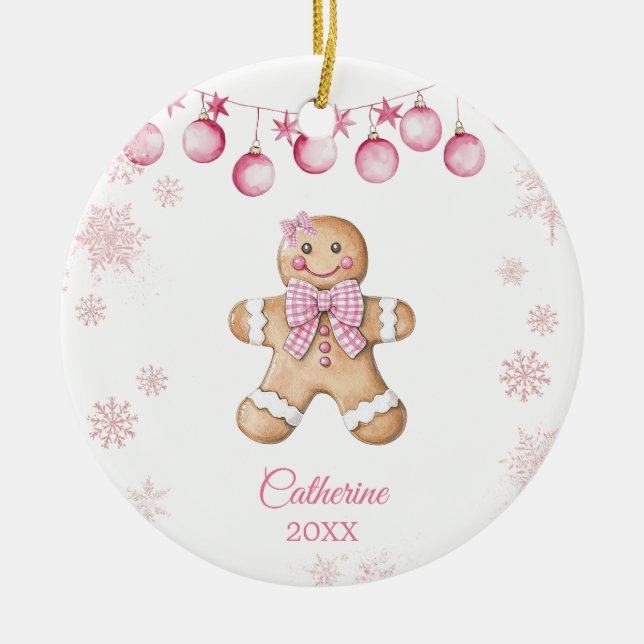 Décoration En Céramique Pink Snowflake Girl Cookies Birthday  (Devant)