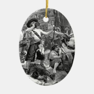 Décoration En Céramique Pirates d'antan se battant et buvant sur le navire