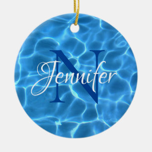 Décoration En Céramique Piscine Bleu Aqua Photo Monogramme